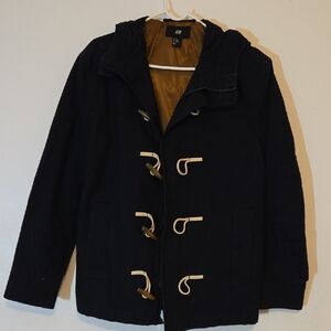 H&M Black Duffle Coat with Cream Toggles